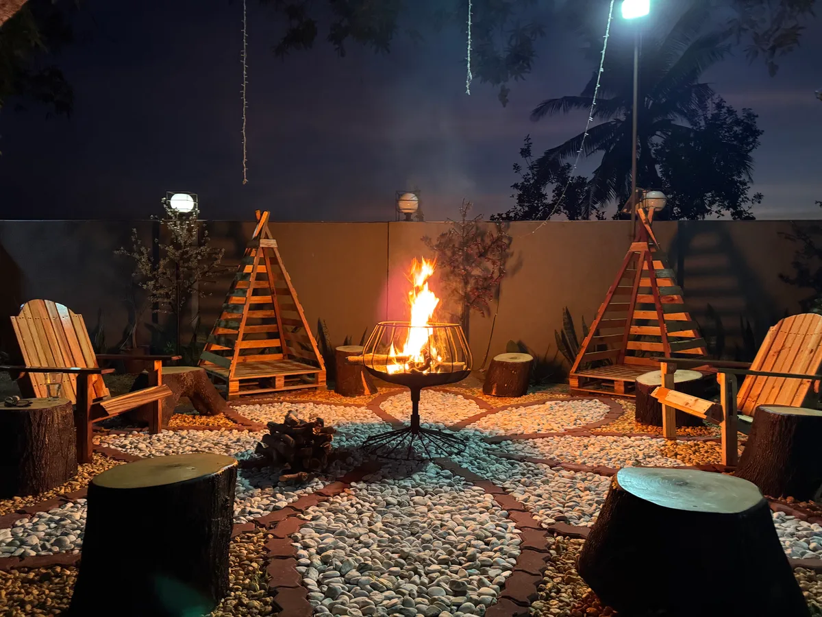 The fire pit at night